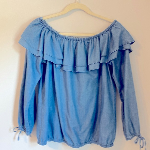 Michael Kors Demin off the shoulder Blouse - Sz S - Picture 8 of 10